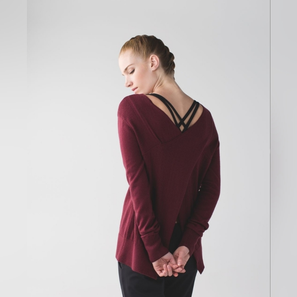 Lululemon Sunset Savasana Womens Sweater Size 10 Burgandy Open Back Pull…